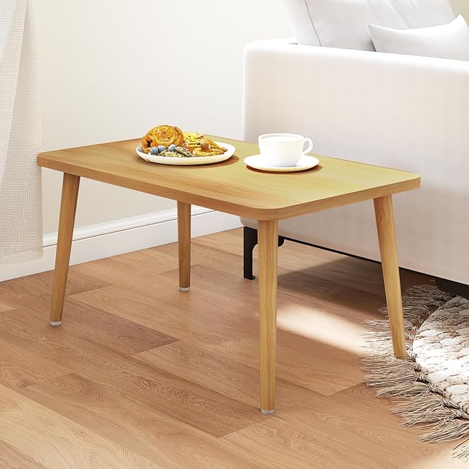 Funecy Square Coffee Table Low Table with 4 Solid Wood Sturdy Legs, Floor Table Desk for Sitting on The Floor, Storage and Living Room Furniture (Natural)