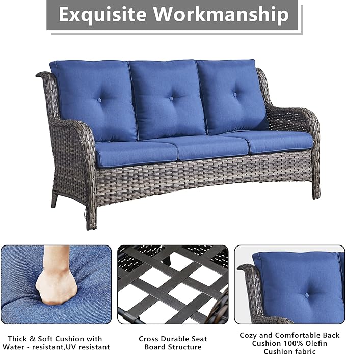 Rilyson Wicker Patio Furniture Set - 6 Piece Rattan Outdoor Sectional Conversation Sets with 2 Sofa,2 Armrest Chairs and 2 Ottomans for Porch Deck Garden(Mixed Grey/Blue)