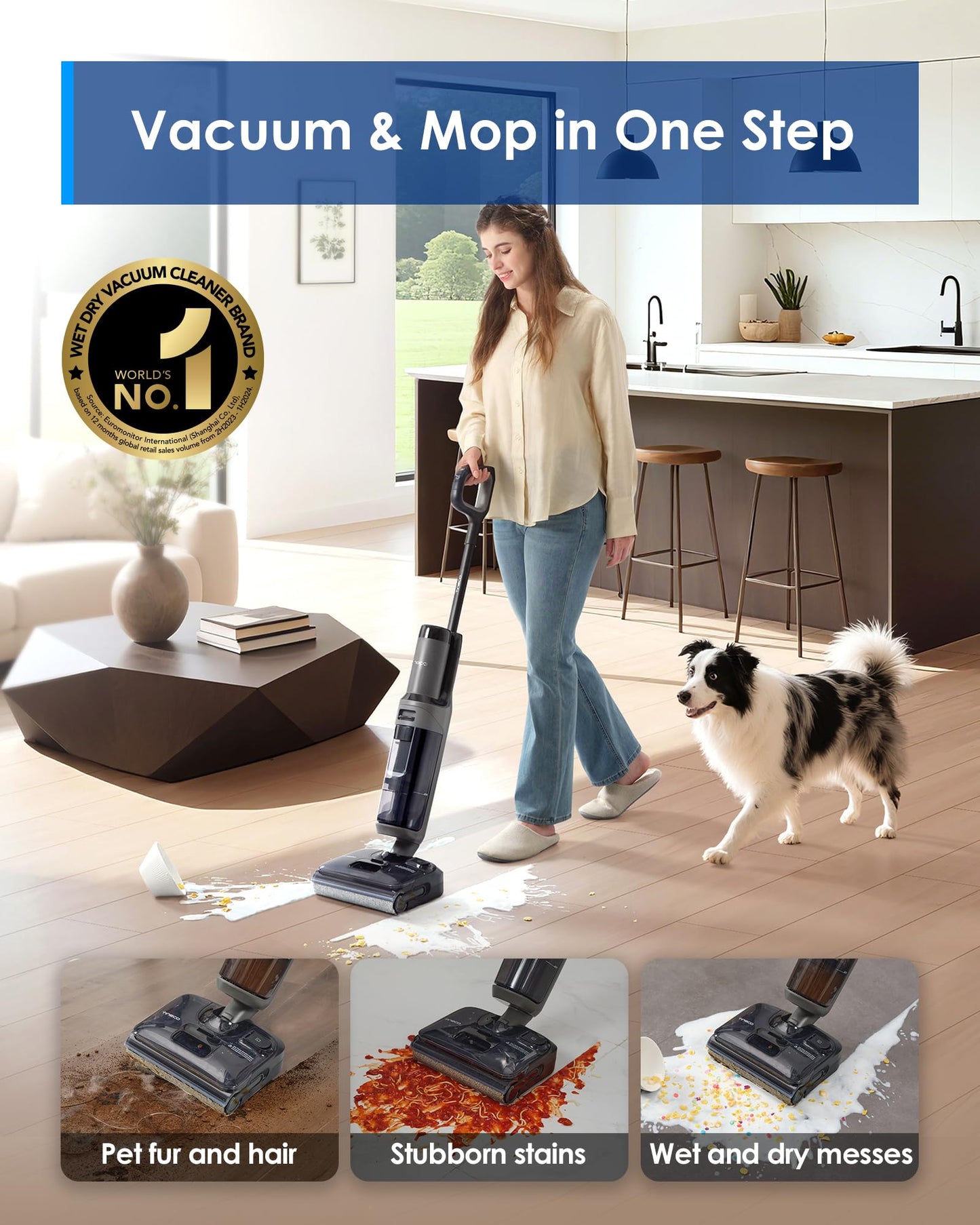 Tineco Floor One I6 Stretch Wet Dry Vacuum Cleaner, Vacuum & Mop All In One, 20Kpa Powerful Suction, Up To 40 Minutes Runtime, 1