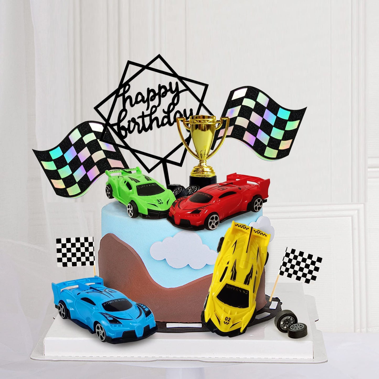 Racing Car Cake Decoration Racing Car Cake Topper Racing Car Birthday Cake Decorations Racing Car Party Favors for Kids Racing Car Theme Birthday Supplies Cars Party Favors