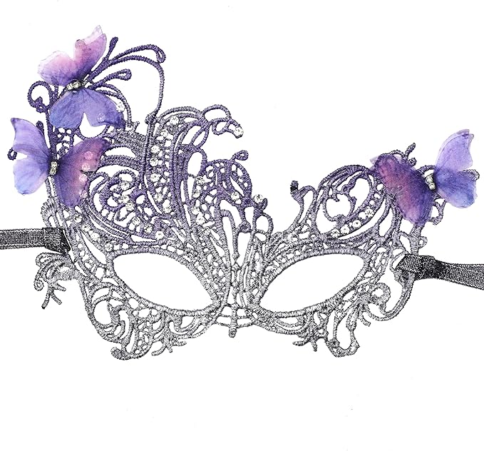 Zinniday Butterfly Lace Masquerade Mask - Halloween Renfaire Shiny Butterfly Masks for Women Halloween Masquerade