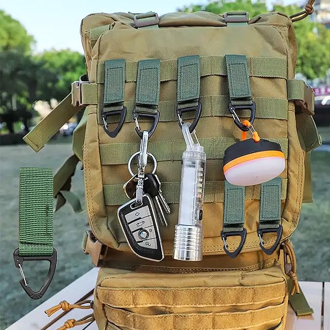 Tactical Key Ring Chain, D-Ring Snap Clip Carabiner, Multifunction Keychain Webbing Belt Holder 6PCS, Gear Hook for Hiking...