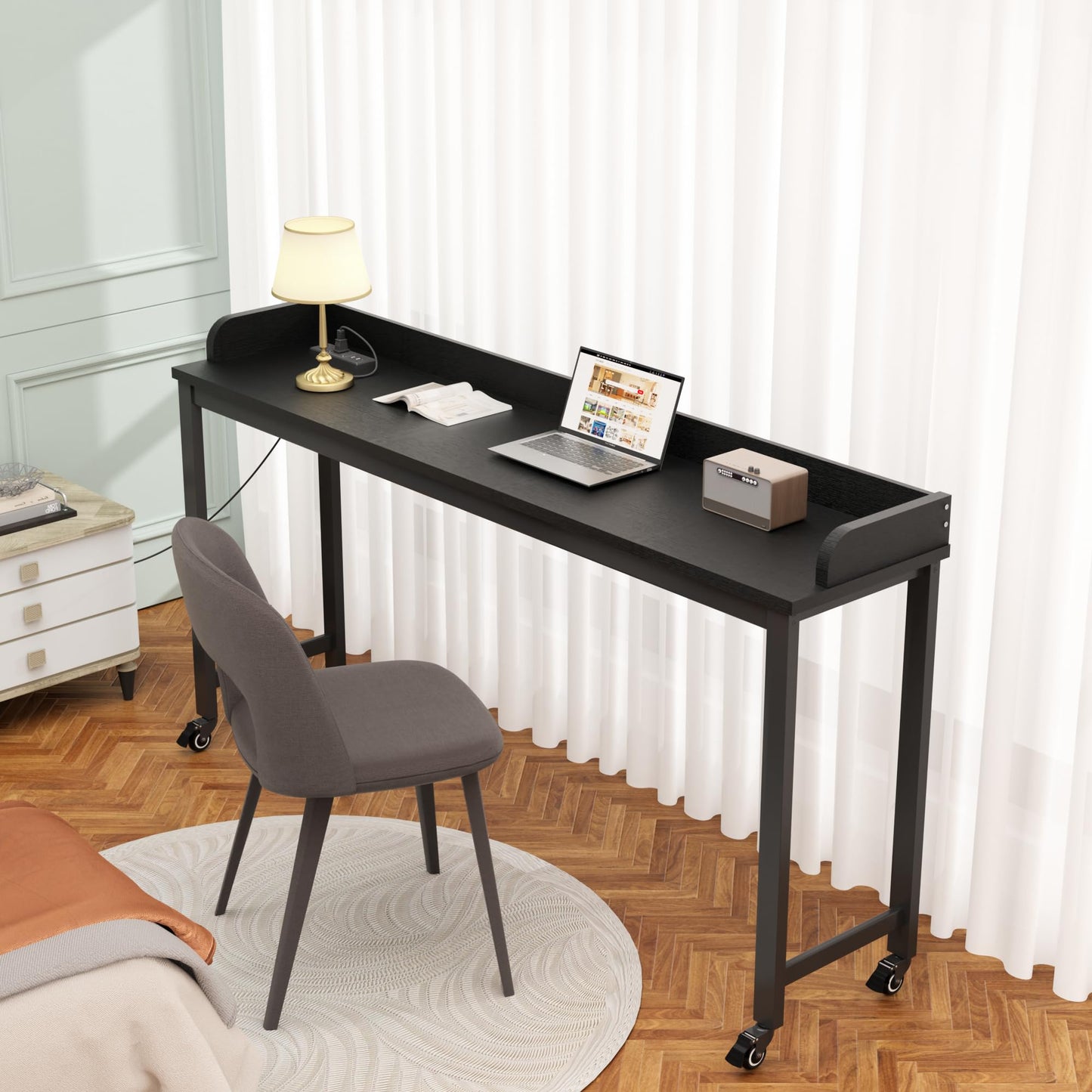Ytaoka Overbed Table with Wheels, 70.8" Queen Size Bed Table Over the Bed Table with Charging Station, Rolling Laptop Table Over Bed Desk with 2 AC Outlets and 2 USB Ports for Home and Hospital, Black