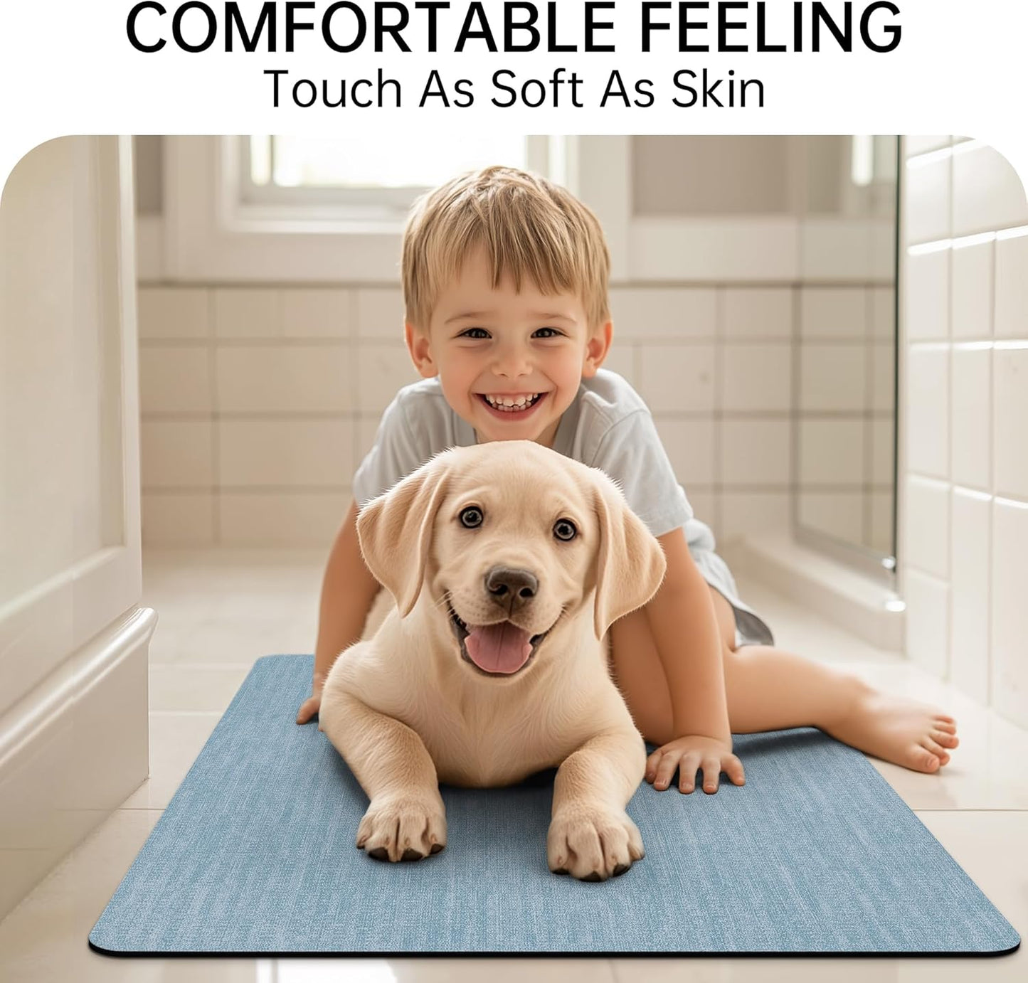 Mecko Bath Mat Rug, Rubber Non-Slip Quick Dry Absorbent Thin Bathroom Rugs Fit Under Door Bathroom Floor Mats-Shower Rug for in Front of Bathtub, Room Floor, Shower Room(Light Blue,16"x24")