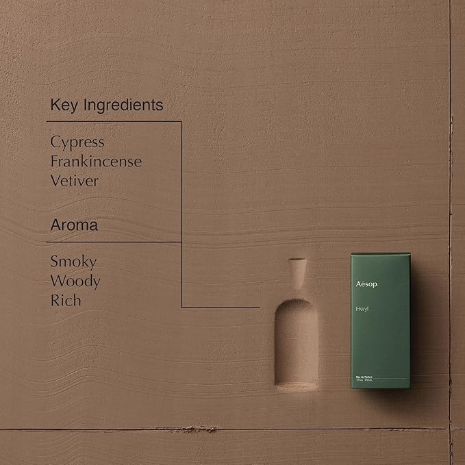 Aesop Hwyl Eau de Parfum | Smoky, Woody, Vetiver Scent | Subtle Spice and Rich Earthy Aroma | Unisex | 1.6 oz