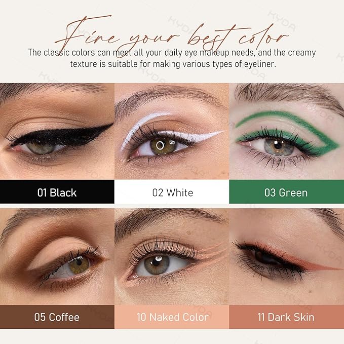 KYDA 2 Pcs Green Gel Eyeliner, Natural Eyeliner Cream for Older Women, Waterline Matte Eye Liner with Brushes, Waterproof Smudge Proof Smoky Eyeshadow, Multiuse Eyes Makeup Stick