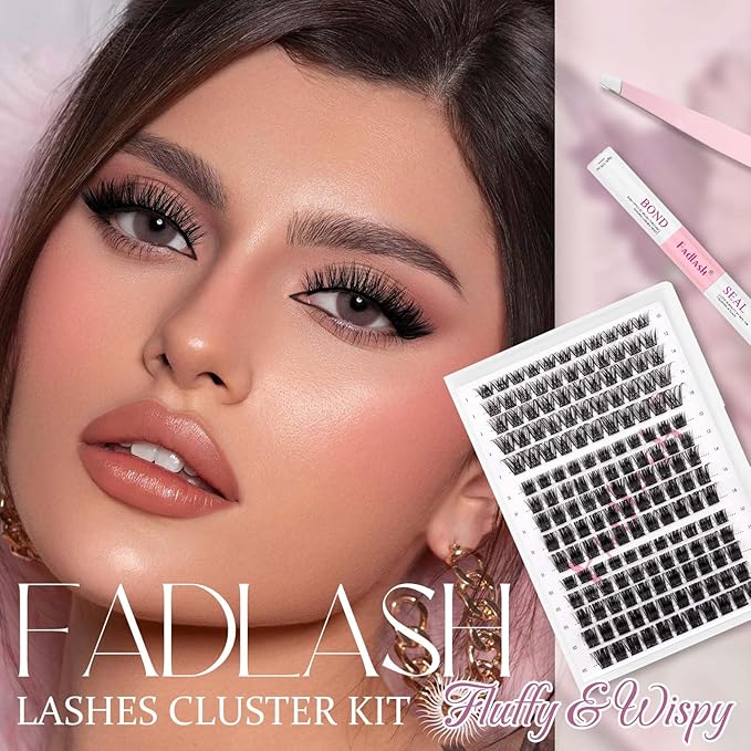 FADLASH Lash Clusters Kit 10-18mm Eyelash Cluster Lashes with Lash Bond and Seal Lash Tweezers DIY Lash Extension Kit (K1K3K4-07D-10-18 Kit)