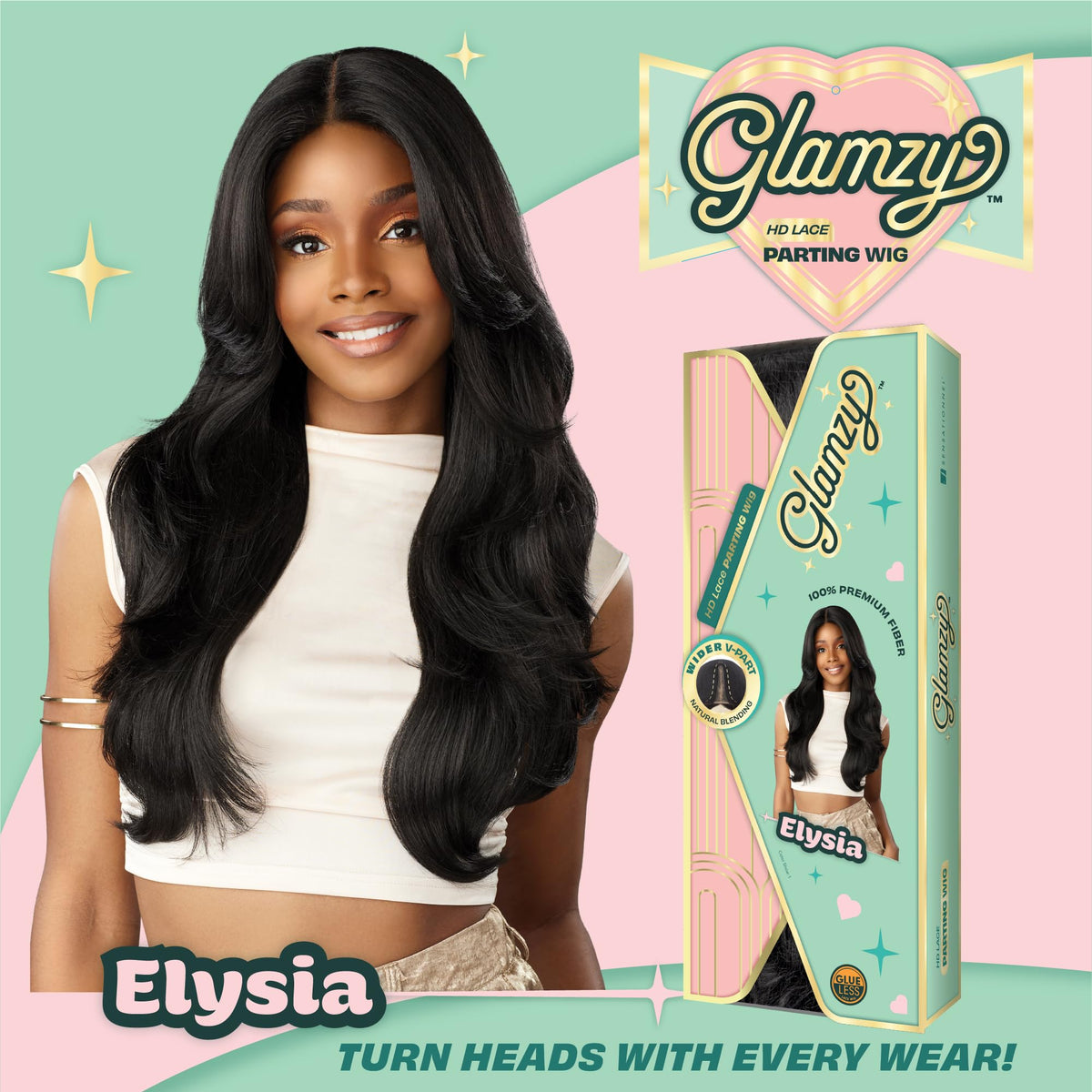 Sensationnel Glamzy Lace Part Wigs - Elysia Glueless Hand Tied Wider V Parting Synthetic Hair (ASHPEACHBLONDE)