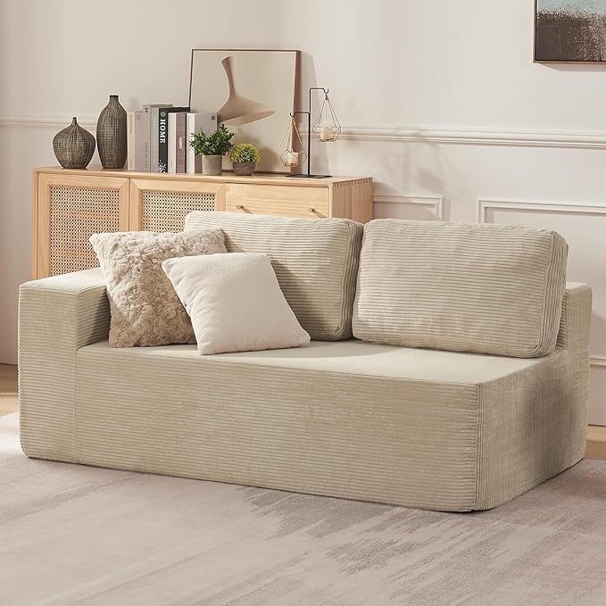Furnify Loveseat Sofa, Cloud Modular Sofa Couch, Upholstered Floor Sofa with Deep Seat, Upholstered Foam Couch for Bedroom Living Room, No Assembly Required (Corduroy Fabric, Beige)