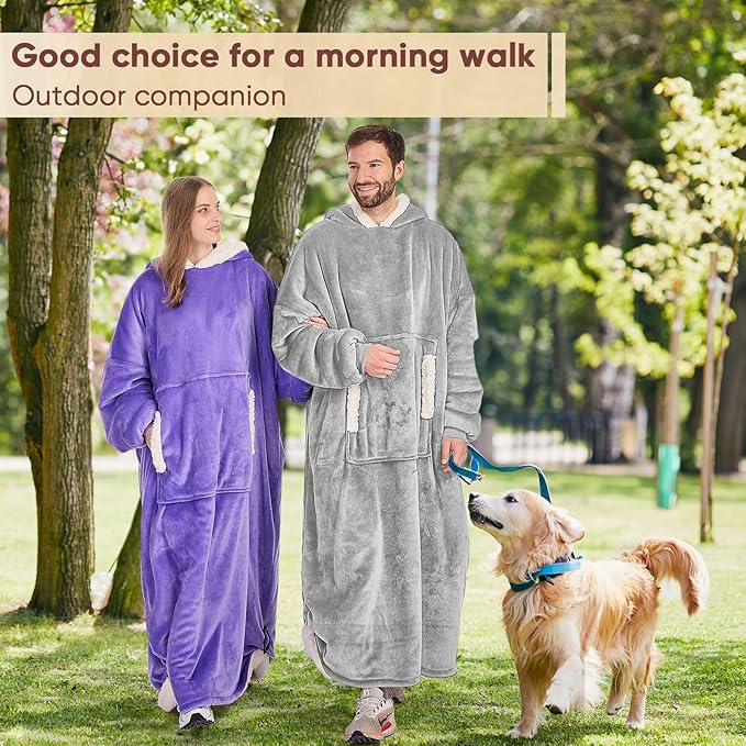 yescool Wearable Blanket Hoodie, Flannel Sherpa Fleece Blanket Sweatshirt for Adults Women Men,One Size Fits All
