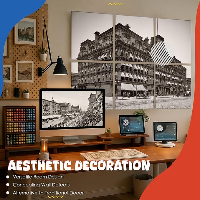 EVENRISING Acoustic Wall Panel 6 Pack, 23.6"x23.6"Decorative Art Soundproof Panel, Sound Absorb Self-Adhesive Panel, Acoustic Treatment for Studio, Home Theater, Office (City Hall 1905)