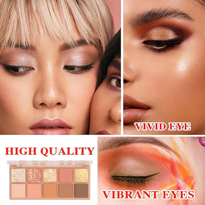 10 Shades Nude Matte Eyeshadow Palette,Shimmer Naked Eyeshadow Palette,Eye Shadow Palette Natural Flash Waterproof Durable Smoked Professional Makeup Palette With Brush 01