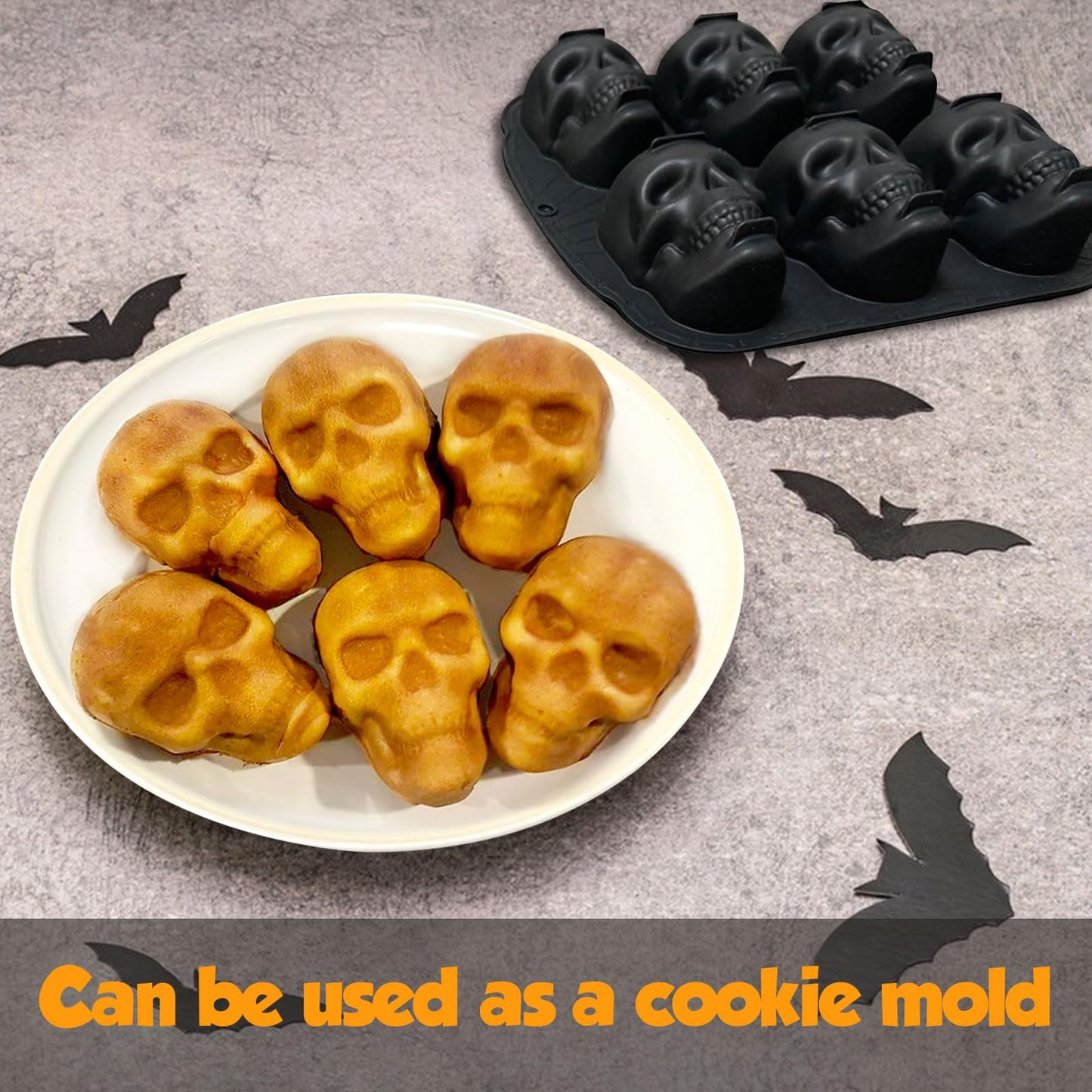 Halloween Skull Cake Pan Silicone Mold - 6 Cavities Skull Ice Mold, Pirate Baking Pan for Baking Halloween Birthday Party Ice Cube Tray