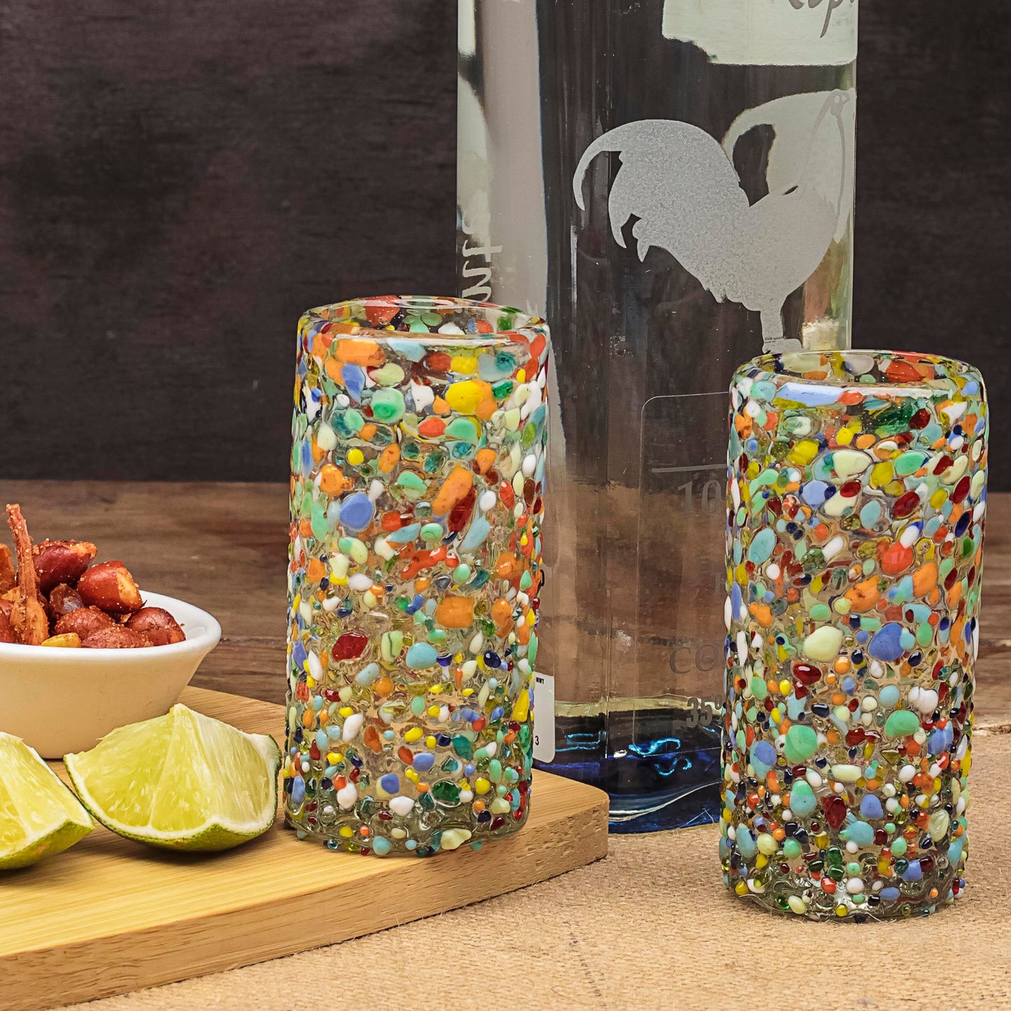 MEXTEQUIL - Authentic Mexican Tequila Shot Glasses - Tequila Set of shot glasses - 4 pcs - 2 Oz - Mexican Hand Blown Shot Glass (Confetti)