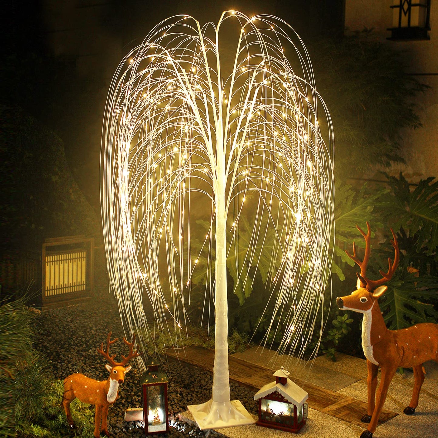 Fanshunlite Lighted Willow Tree, 5FT 216 LED Weeping Willow Tree with Warm White Fairy Lights for Outdoor Indoor Decor, Twig Tree Wedding Festival Home Garden Party Decoration