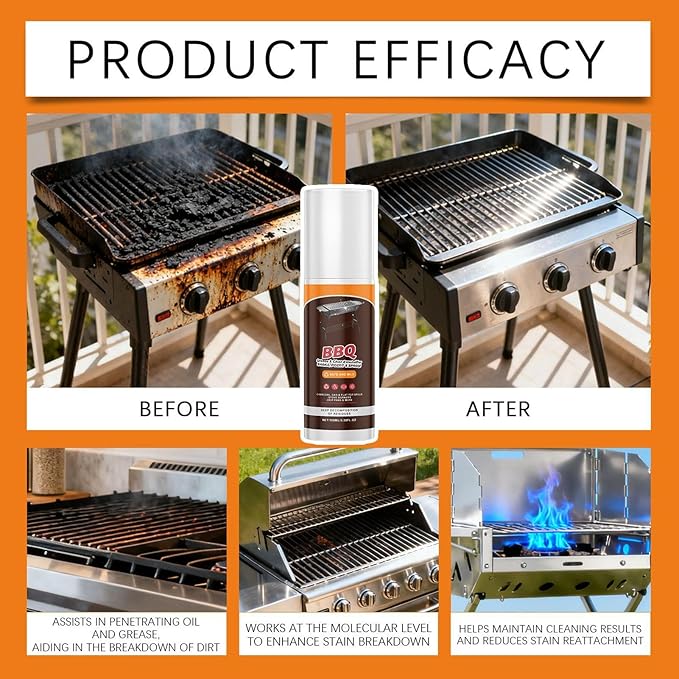 Grill Cleaner - Powerful 100ml Degreaser for BBQ Grates & Racks, Lightweight Kitchen Cleaning Tool, Easy Spray Design, Premium Grease for Iron Plate Baking Tray Dish Counter Pot Pan Outdoor