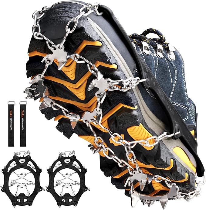 Crampons Ice Cleats Traction Snow Grips for Boots Shoes Women Men Anti Slip 19 Stainless Steel Spikes Safe Protect for Hik...