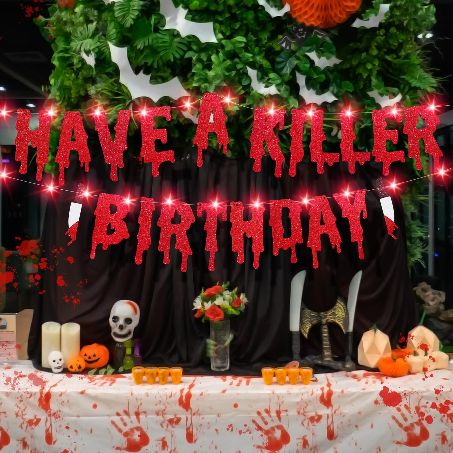 Silipull Light Up Glitter Have a Killer Birthday Banner Lighted Halloween Birthday Banner Gothic Decor Horror Movie Party Halloween Zombie Vampire Party Decoration Supplies