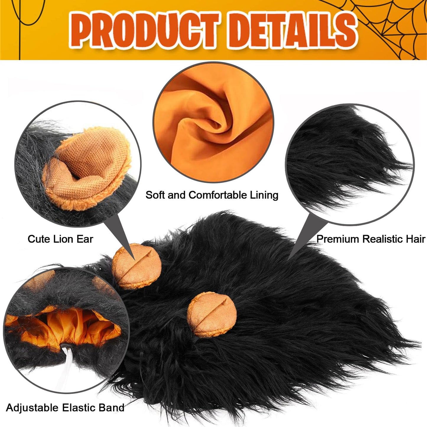 Realistic & Funny Lion Mane for Dogs, Dog Costume Complementary Lion Mane for Dog Halloween Costumes for Medium to Large Sized Dogs, Funny Dog Cosplay Vivifying Lion Mane Wig Accessory (Black)