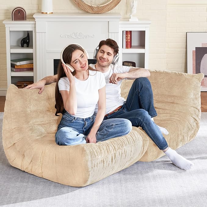 HABUTWAY Bean Bag Chair, Memory Foam Bean Bag Chairs for Adults, Fireside Corner Chair Lazy Floor Corner Sofa for Living Room, Bedroom, Dorm, Office (Khaki)