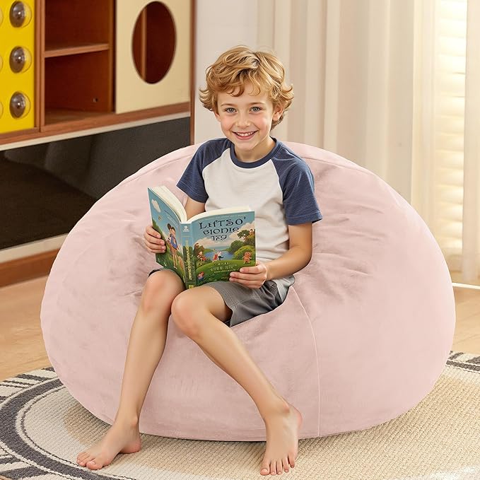HABUTWAY 2FT Bean Bag Chair, 2' Beanbags Small Bean Bag Chairs with Filling, Teardrop Bean Bag Chair Luxurious Velvet Ultra Soft Fur with Removable Cover (Pink)