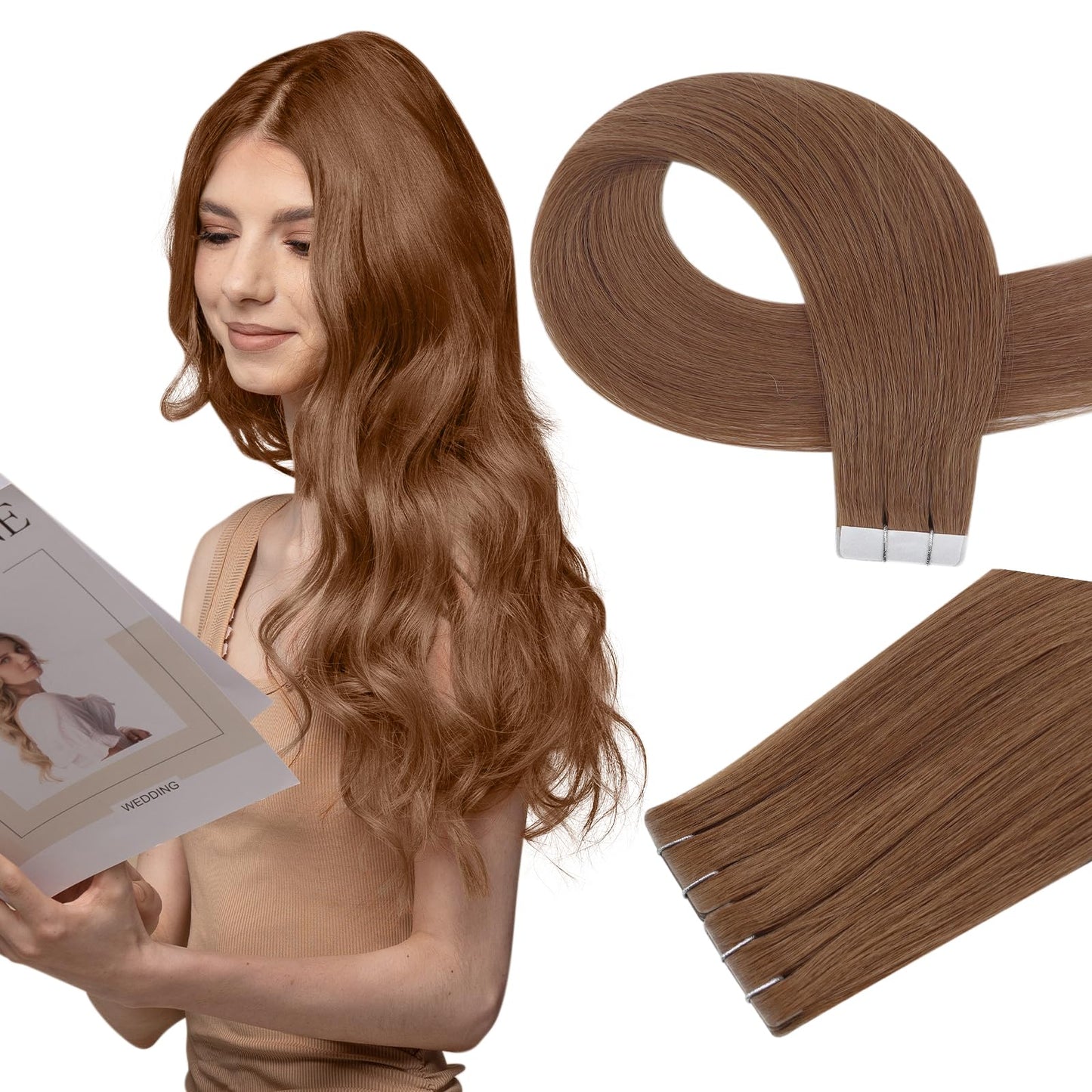 Full Shine Seamless Injected Tape in Extensions Color Orange 330 Skin Weft Virgin Injection Tape in Hair Extensions Human Hair 1
