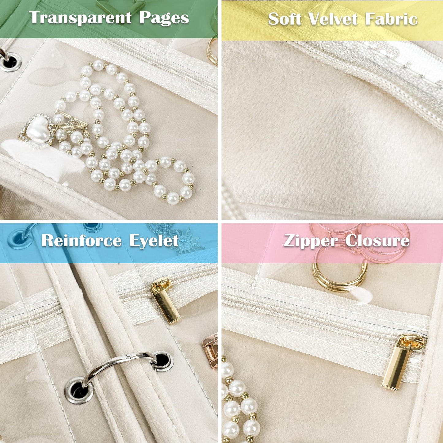 LingLingo Travel Jewelry Organizer Case,Small Jewelry Bags Jewelry Storage Book Binder with Clear Zipper Velvet Pouch for Traveling,Earrings, Rings, Necklace, Bracelet (Pink)