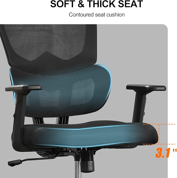 BOWTHY Ergonomic Office Chair,Home Mesh Office Desk Chairs,High Back Office Chair 330 LBS,Swivel Computer Task Chair with 2D Armrest,Lumbar Support,Adjustable Headrest,Rocking Function (Black)