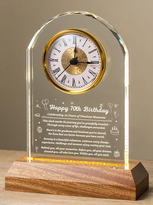 70th Birthday Clock Gifts for Women and Men – Gift for 70 Year Old Mom, Dad, Grandma, or Grandpa with Wooden LED Light Base – Birthday Present Ideas for Her or Him with Gift Box Battery Not Included