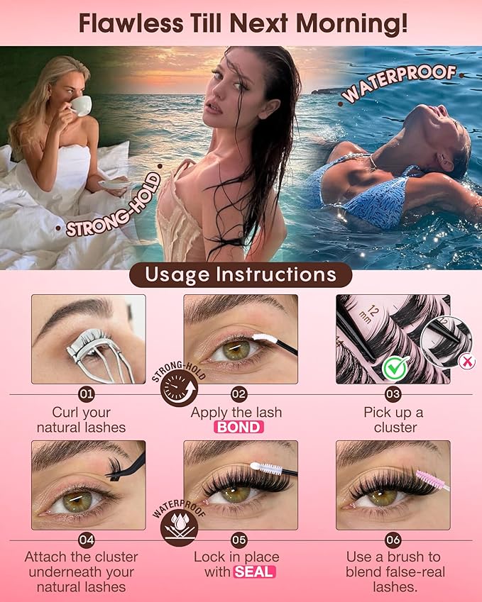 Wispy Manga Lash Clusters Kit Natural Eyelash Clusters Kit Fairy Cluster Eyelash Extensions Anime Individual Lashes C Curl Lash Extension Kit Waterproof DIY Eye Lashes Cluster Glue