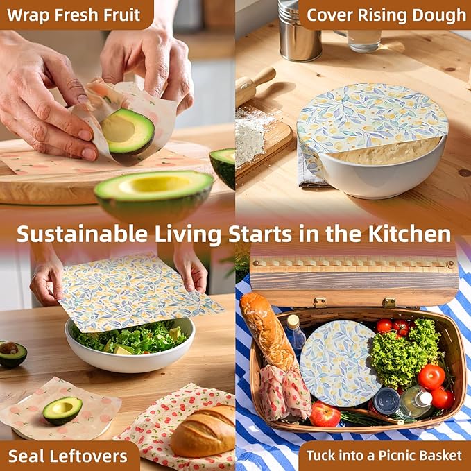 Beeswax Wraps for Food, 9 Pack Reusable Bees Wax Wraps, Zero Waste, Food Storage Beeswax Paper, Sustainable Wax Paper(1XL+3M+5S) Food Wrap, Sandwich Wrap & Bowl Covers