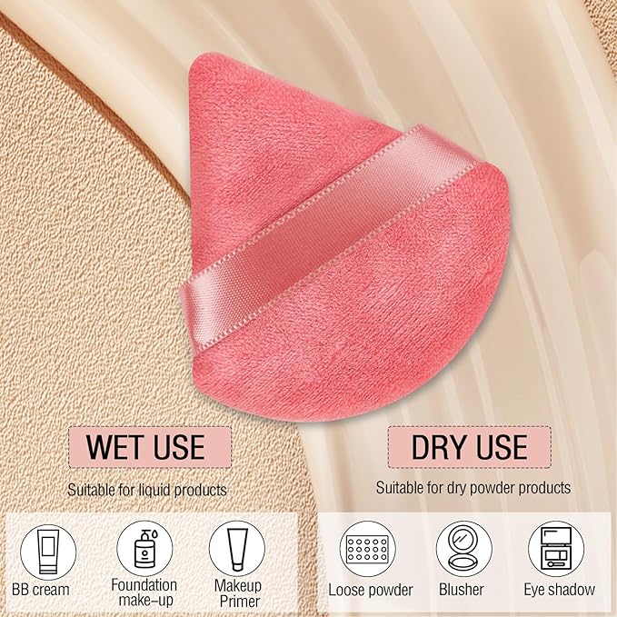 Pimoys 6 Pcs Powder Puff, Face Soft Triangle Makeup Puff Velet Makeup Sponge for Loose Powder (Pink)