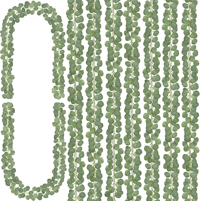 CQURE 8Pcs Eucalyptus Garland,Artificial Eucalyptus Leaves Table Greenery Garland Wreath Spring Vines for Wedding Party Ta...