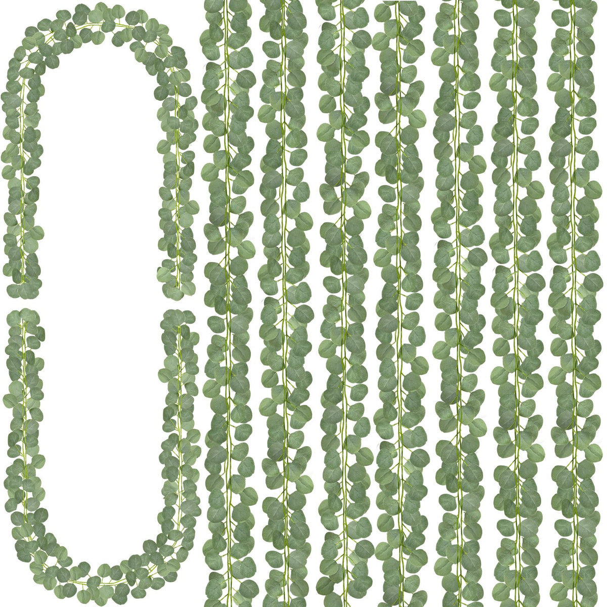 CQURE 16Pcs Eucalyptus Garland,Artificial Eucalyptus Leaves Table Greenery Garland Wreath Vines for Wedding Party Table Fireplace Bedroom Wall Room Decor