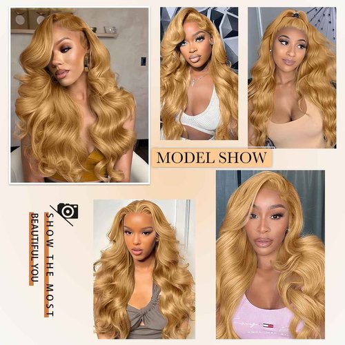 KERUISI 26 Inch Honey Blonde Wig Human Hair 200% Density 13x6 Body Wave Pre Plucked Glueless HD Transparent Lace Frontal Wigs Human Hair for Women