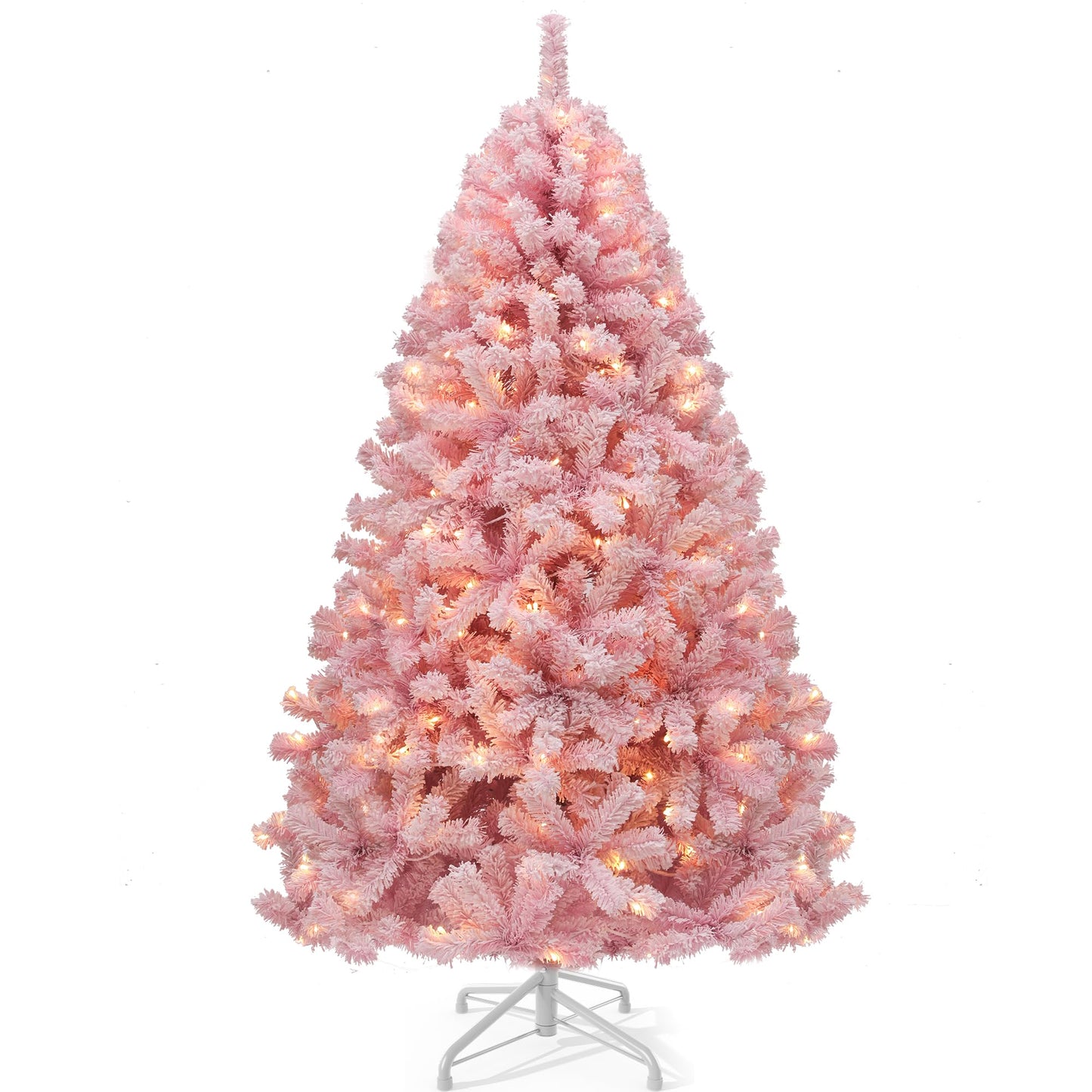 YITAHOME 6 FT Prelit Pink Flocked Spruce Artificial Christmas Tree, Pre-Lit Pink Christmas Tree with 928 PVC Tips and 250 Warm-White Lights for Home, Office Decoration