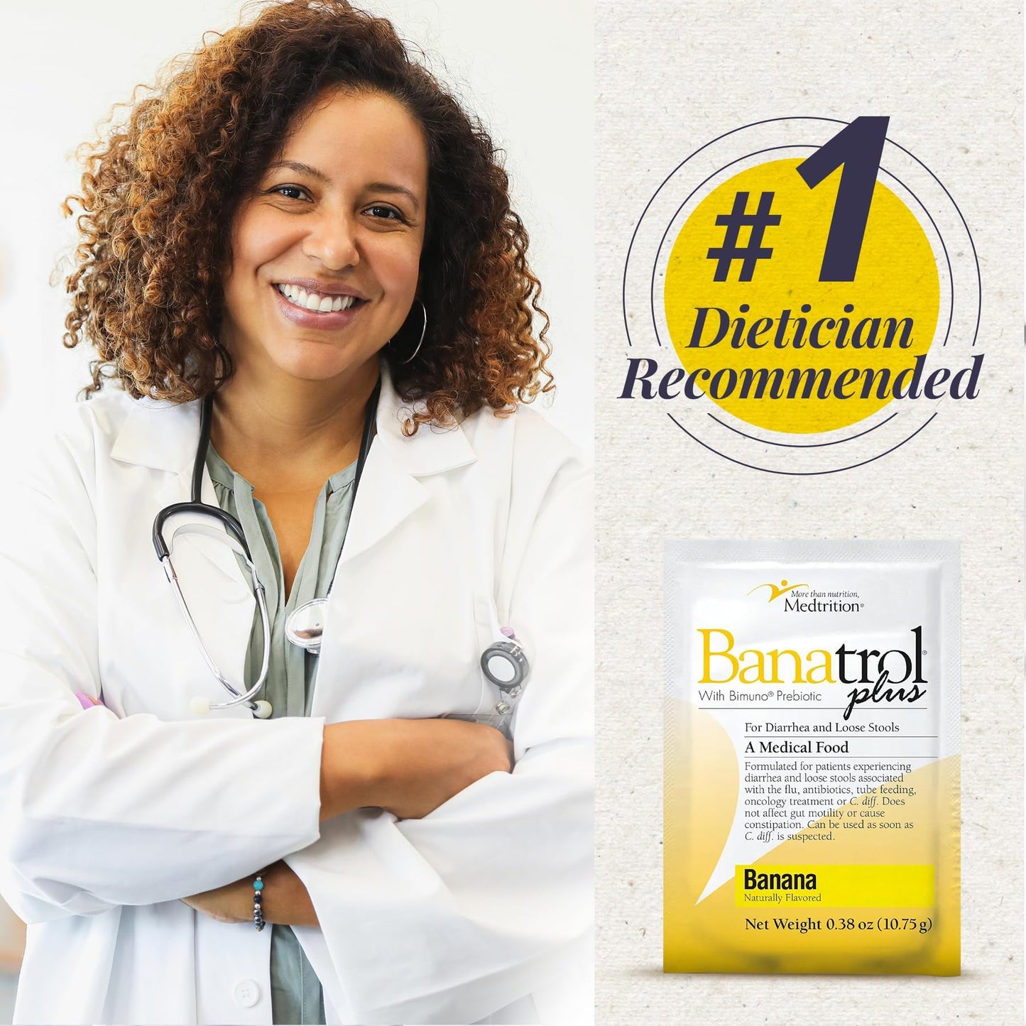 Banatrol® Natural Anti-Diarrheal with Prebiotics, Relief from Chronic Diarrhea, IBS, Recurring Diarrhea, Clinically Supported Medical Food, Non-Constipating, 25 Servings (Banana)