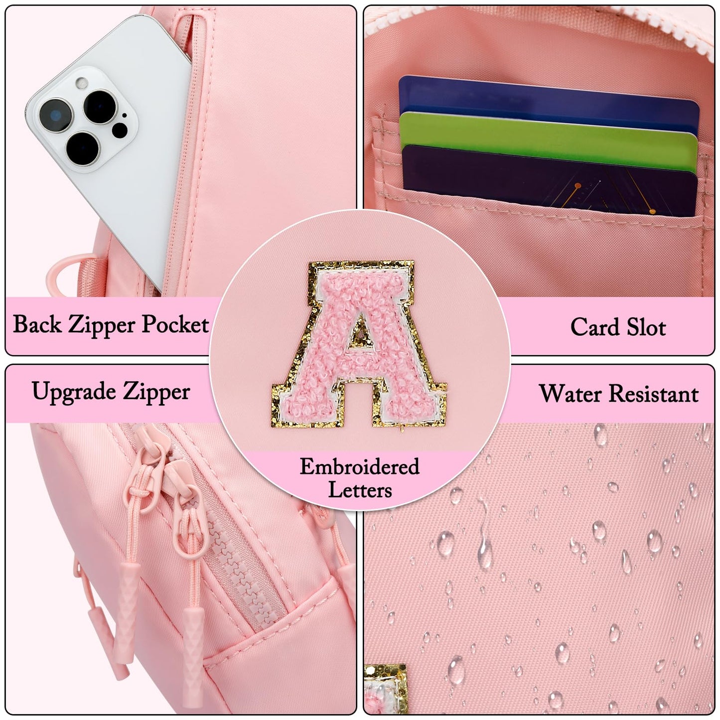 KKXIU Gifts for 6 7 8 9 10 11 12 Year Old Girls Initial Sling Bag Trendy Crossbody Fanny Pack for Teens (A, Pink)