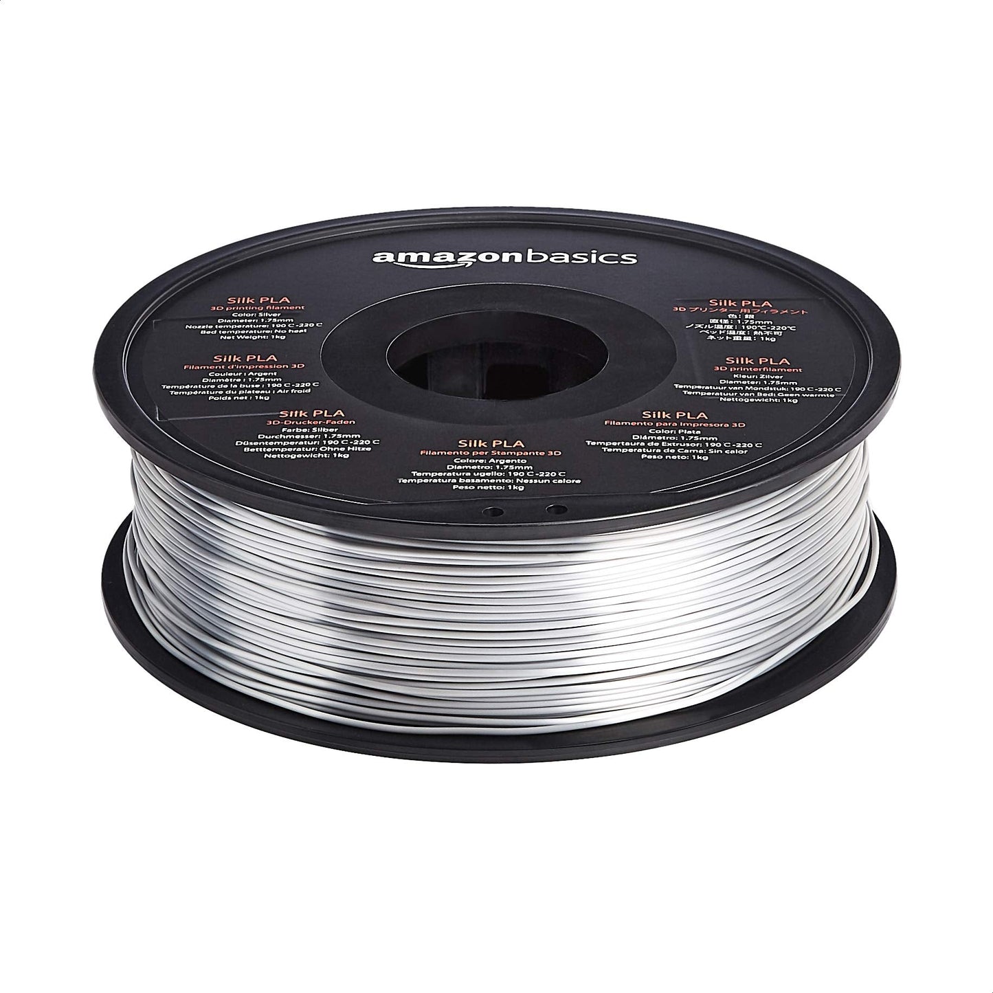 Amazon Basics Silk PLA 3D Printer Filament, 1.75 mm, Silver, 1 kg Spool (2.2 lbs)