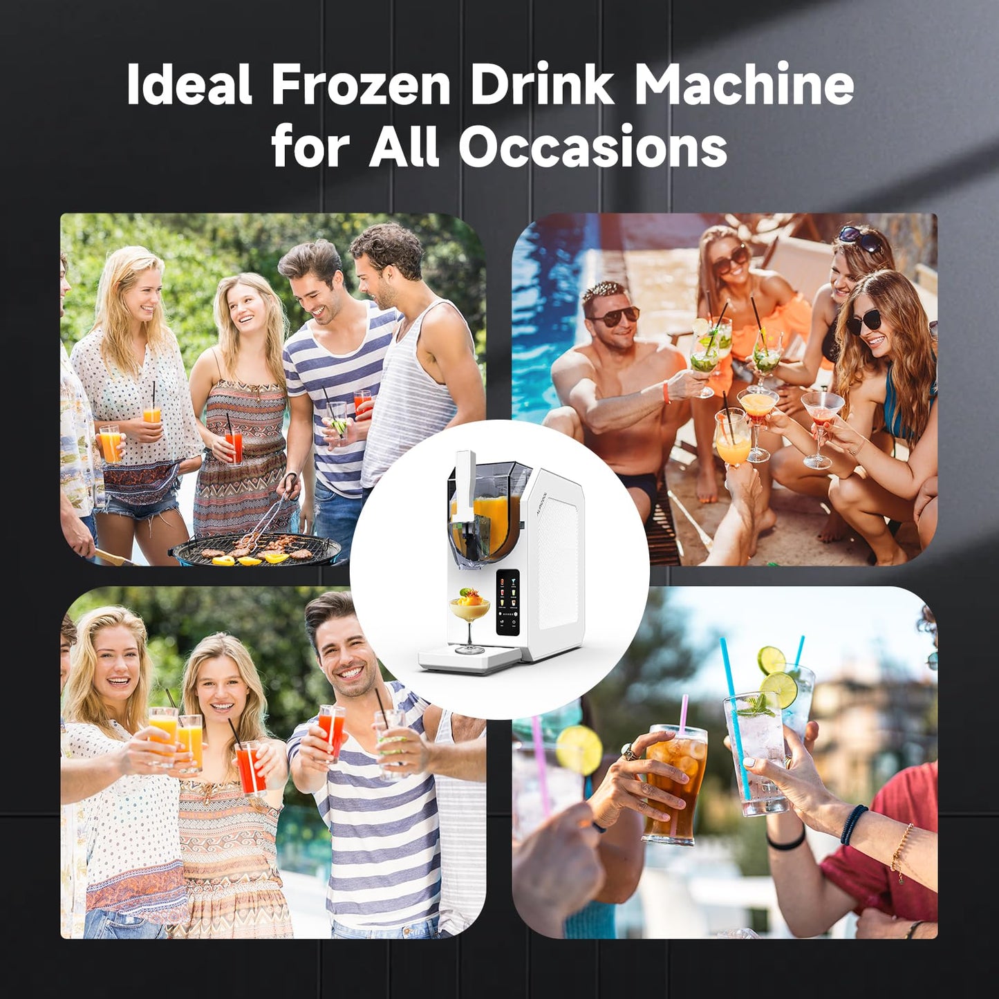 Alpicool Slushie Machine for Home 64 oz Slushy Machine Frozen Drink Maker with 6 Preset, No Ice Needed, Self-Cleaning Slushie Machine for Margaritas, Milkshakes, Frappes, Frozen Cocktails, LED Display