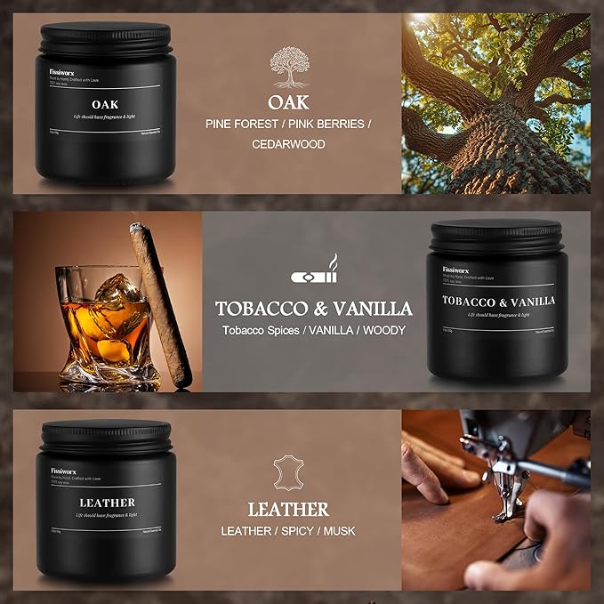 9 Pack Scented Candles Set Gifts for Men, Aromatherapy Candle Set with Scents (Leather/Vanilla/Oak) - Gift for Dad, Boyfriend, Birthday, Father’s Day, Anniversary