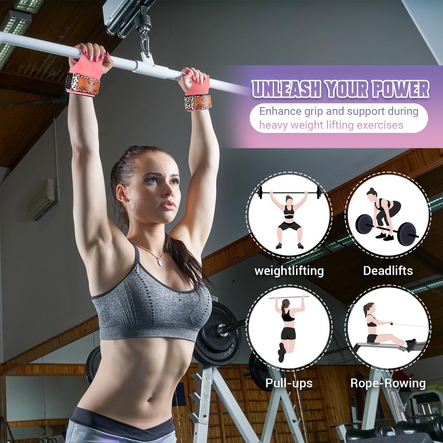 Weight Lifting Wrist Straps for Women, Adjustable Neoprene Padded Hand Grips Pro for Weightlifting, Double Layer Leather Gym Accessories Workout Straps for Deadlift, Crossfit & Pull up (Pair)
