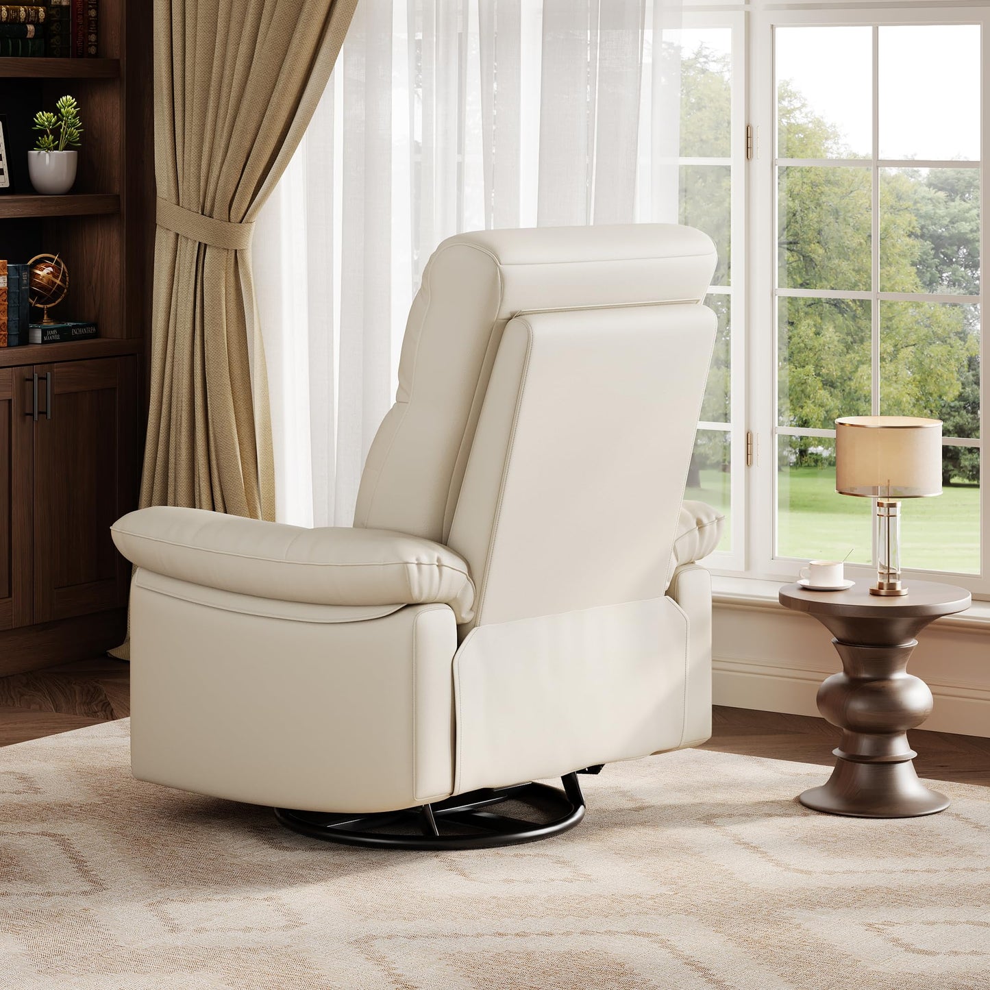 GarveeHome Recliner Chair, 360° Swivel Rocker Glider Nursery Chair with Padded Armrest and Deep Seat, PU Leather Upholstered Reclining Sofa Chair for Living Room, Bedroom and Nursery (Cream)