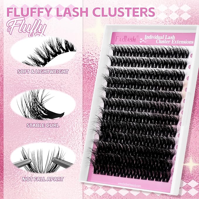 FADLASH Lash Clusters Eyelash Extensions 12-18mm Eyelash Clusters Individual Cluster Lashes D Curl DIY Lash Extension Clusters Volume (L01-Mix12-18)