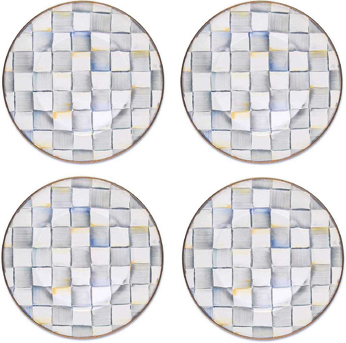 MACKENZIE-CHILDS Enamel Dinner Plate, Decorative Dinnerware Plate, 10 Inches, Set of 4, Gray-and-White Sterling Check