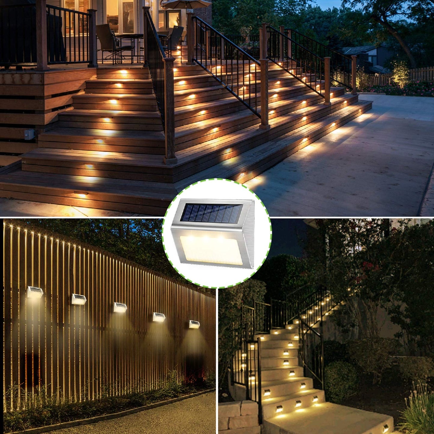 JSOT 12 Pack Solar Lights Outdoor Waterproof for Stairs - Solar Deck Lights Stainless Steel Step Fence Patio Post Wall Lamp for Garden Pathway Walkway LED Decor Light(Warm Light)