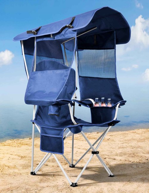 Docusvect Canopy Beach Chair with Cooler, Beach Chair with Canopy Shade, Cup Holder, Side Pocket for Outdoors Sports, Camping, Tailgates, Fishing - Support 330 LBS