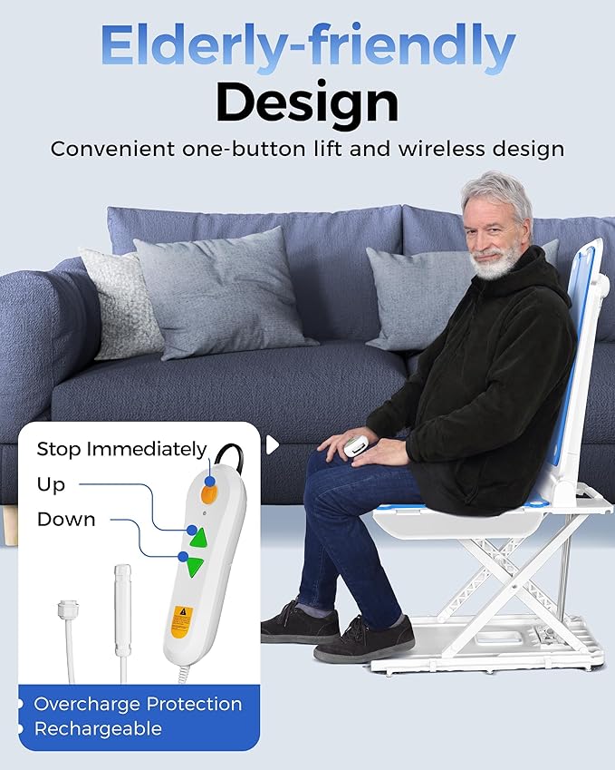 PPOLB Electric Chair Lift - Floor Lift for Elderly Falls, Support Up to 308 LB, IPX8 Waterproof Bath Lift, Foldable & Wireless Rechargeable Design, Quick-Rise Assist for Elderly & Disabled
