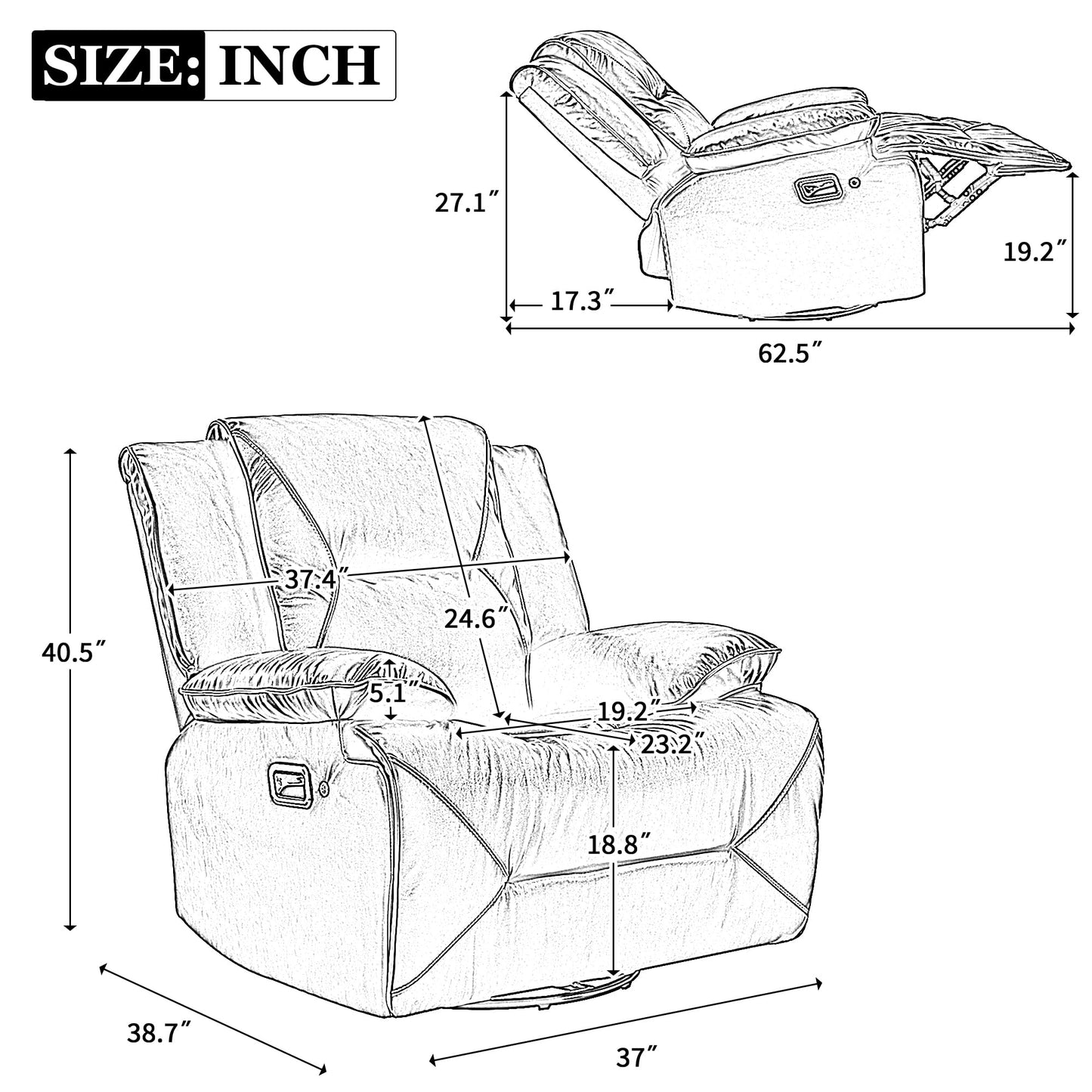 Merax 1 Seater 360° Swivel and Rocking Home Theater Recliner Manual Chair with a LED Light Strip for Living Room,Bedroom