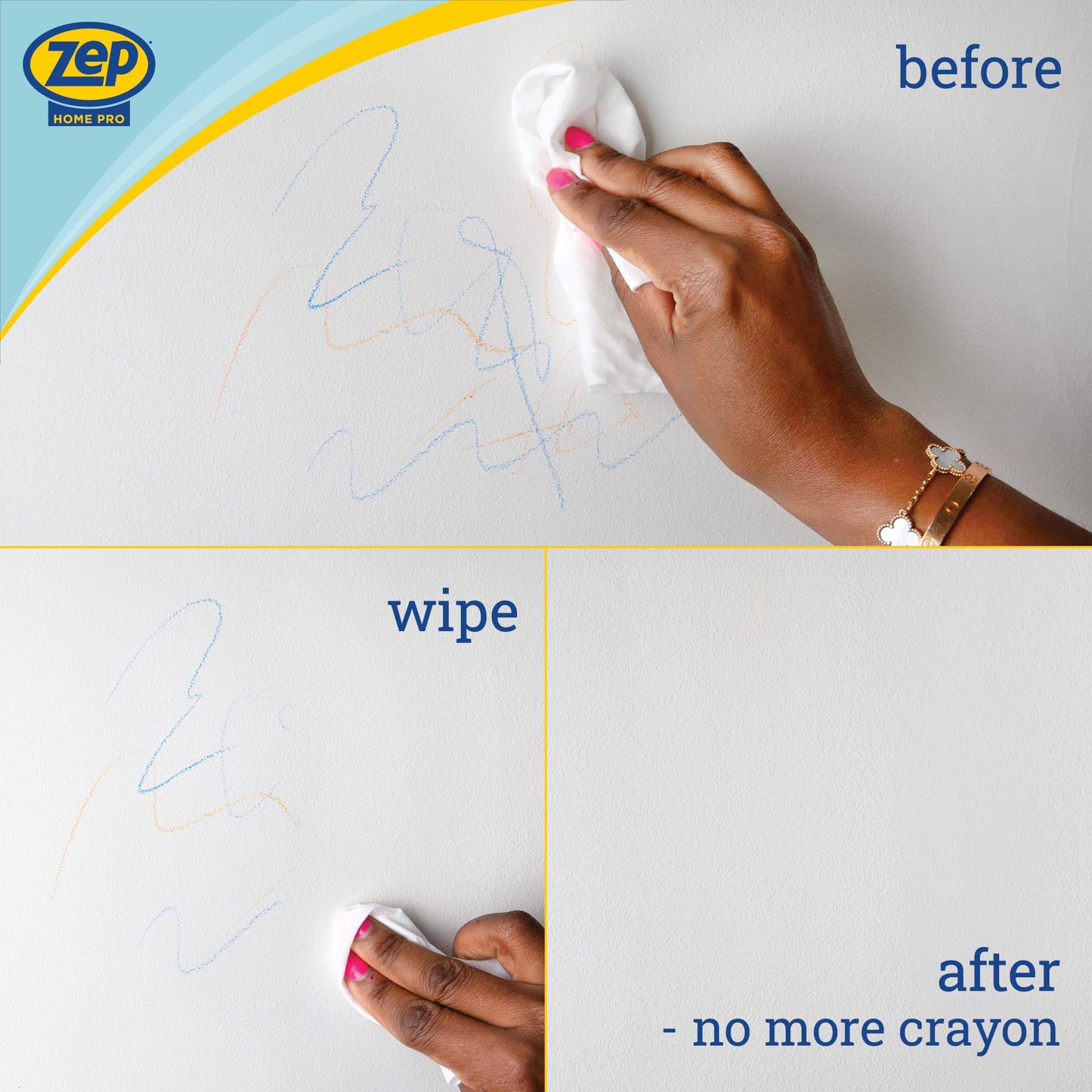 Zep Home Pro Clean Eraser Wipes 50 count- R59112- Removes Scuffs, Handprints, Crayon, Greese for use on Walls, Baseboards, Doors, Cabinets and Trim